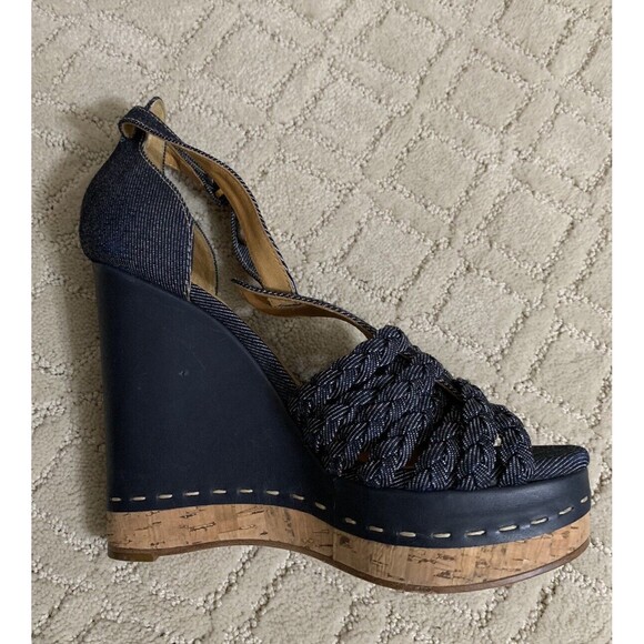 Authentic Chloe Blue Denim Wedge Espadrilles Sandals Size 39.5 (US 8.5) - Picture 8 of 9